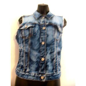 Arizona Jean Co. Women Jean Vest Size XL Denim  Cropped, Raw edge sleeves